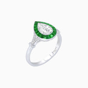 Art Deco Inspired Pear Shape Diamond Ring - Shahin Jewelry